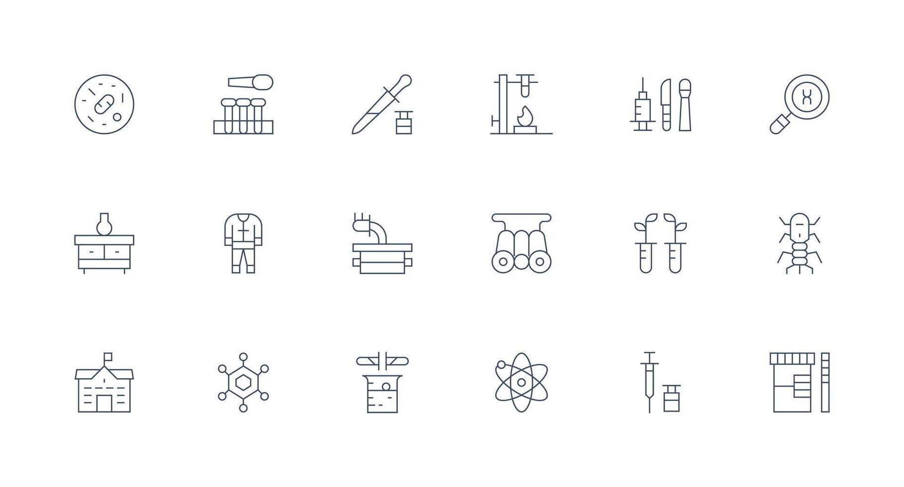 Lab Icon Set with 18 Minimal Line Graphics Icon Pack for Various Themes vector