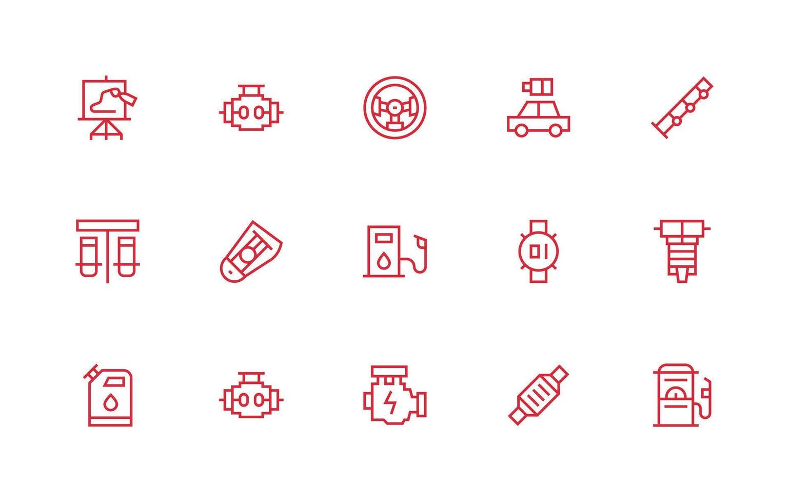Motor Design Icons featuring 15 in Regular Line Style Pixel Perfect Icons for Modern Apps vector