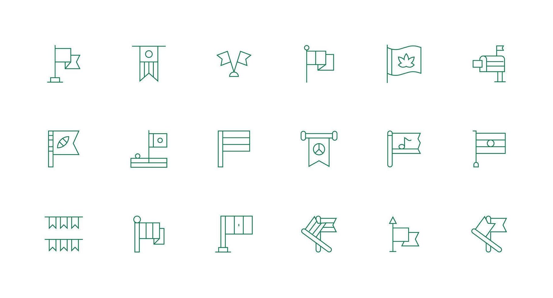 Flag Visual Pack containing 18 Minimal Line Icons Balanced Icon Set for Functional Design vector