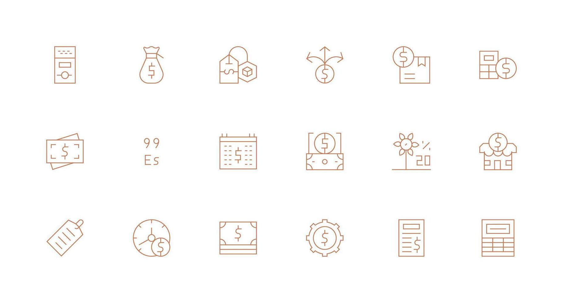Cost Icon Set with 18 Minimal Line Graphics Design Icon Pack vector
