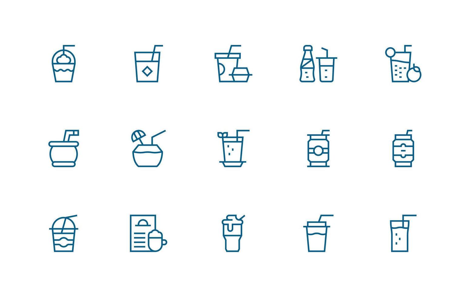 Cold Drink Visual Pack containing 15 Regular Line Icons UI-Ready Icon Collection vector