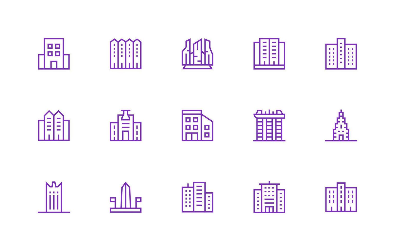 15 Icons for HighRise in Regular Line Format Icon Collection Set vector