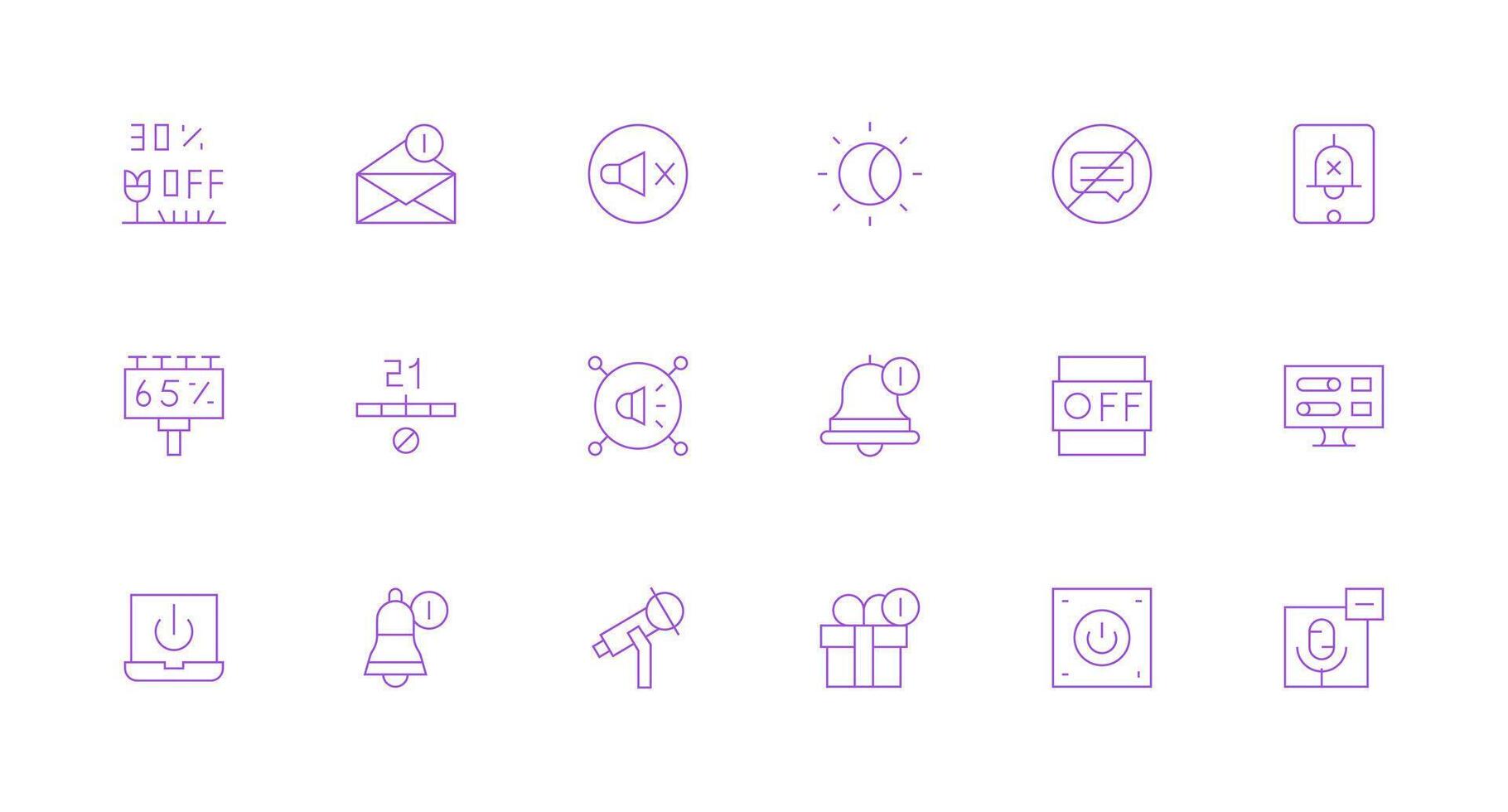 18 Icons for Off in Minimal Line Format Flexible Icon System for Web Interfaces vector