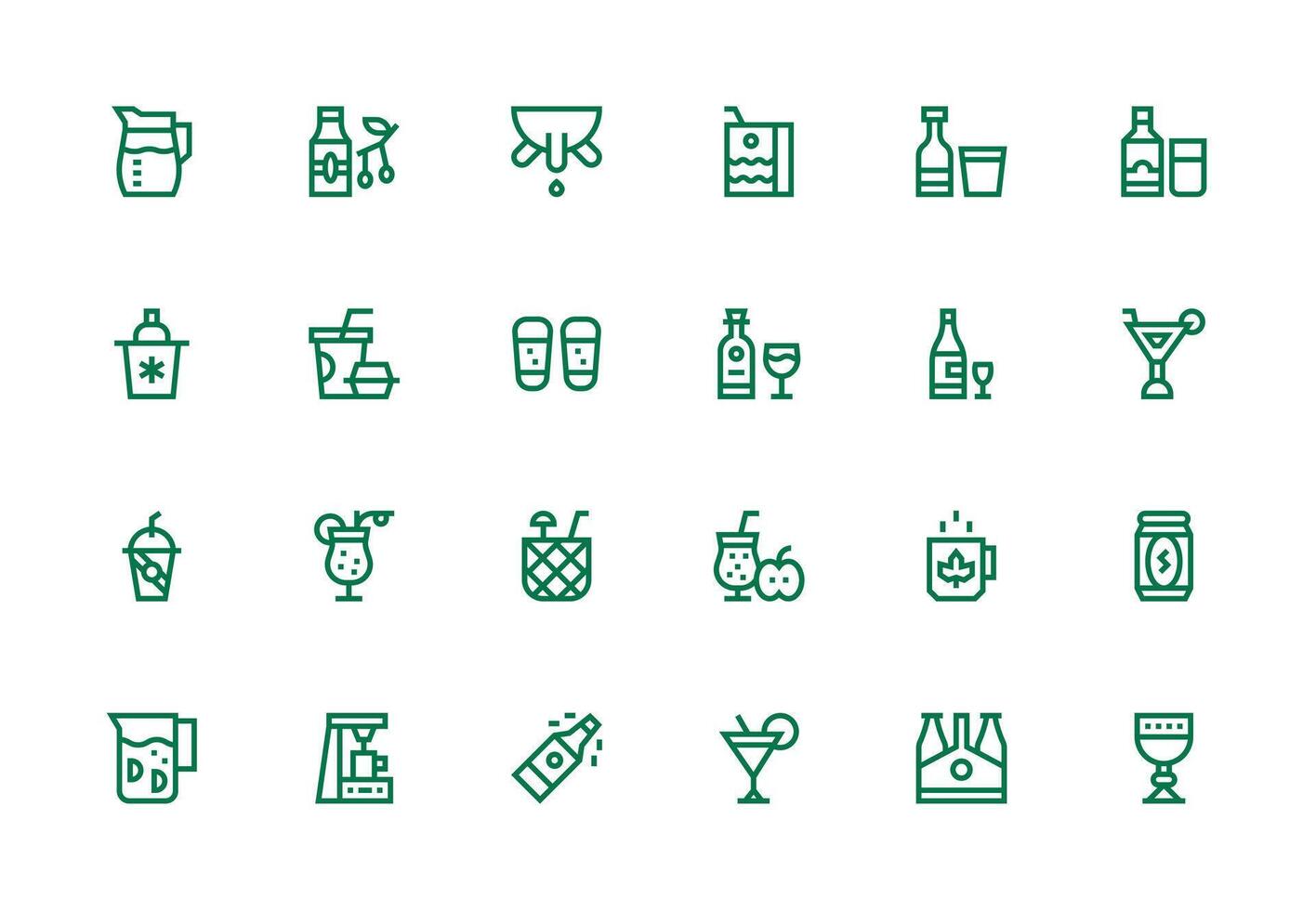 Beverage Design Icons featuring 24 in Thick Line Line Style High-Resolution Icons for Any Platform vector
