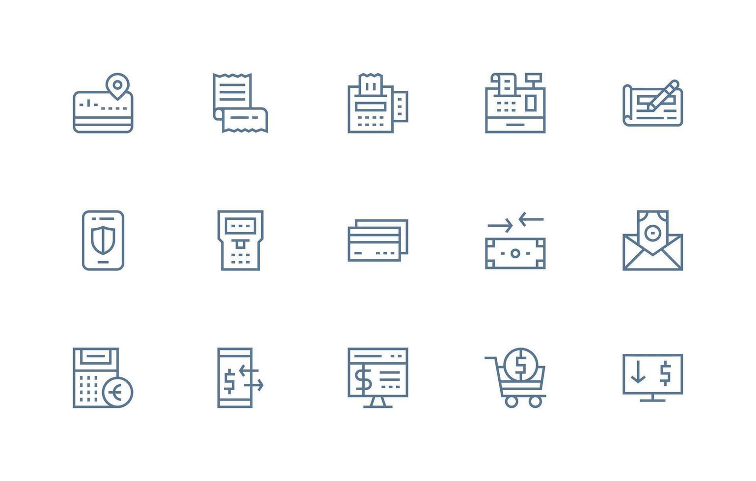 Payment Processing Icon Collection with 15 Regular Line Designs Minimal Icon Set for Interface Projects vector