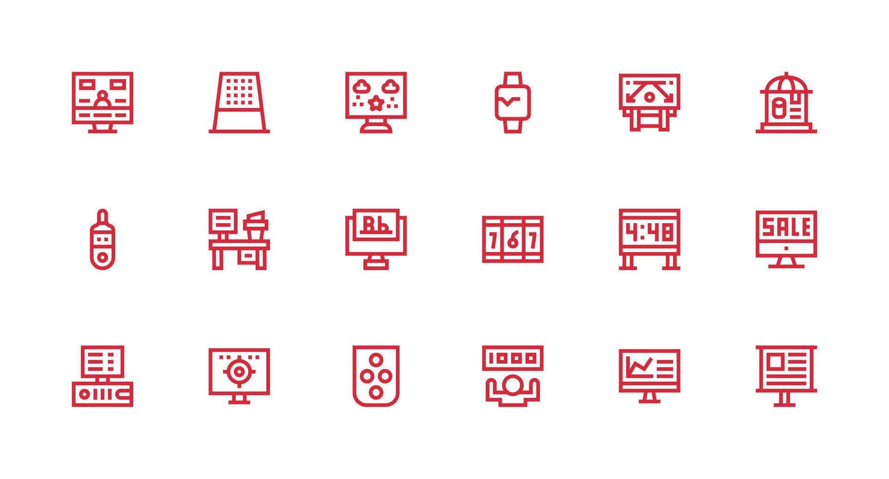 Digital Display Design Icons featuring 18 in Strong Stroke Line Style Style Icon Set vector