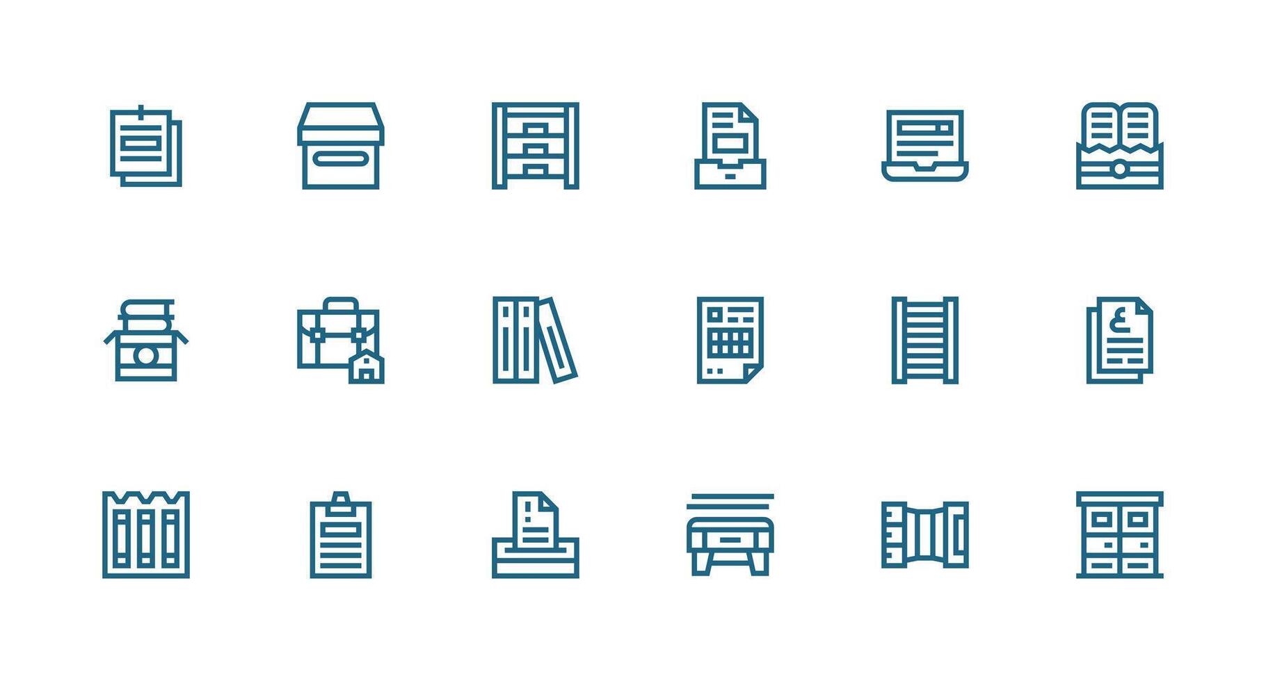 Filing Design Icons featuring 18 in Strong Stroke Line Style Organized Icon Pack for Quick Access vector