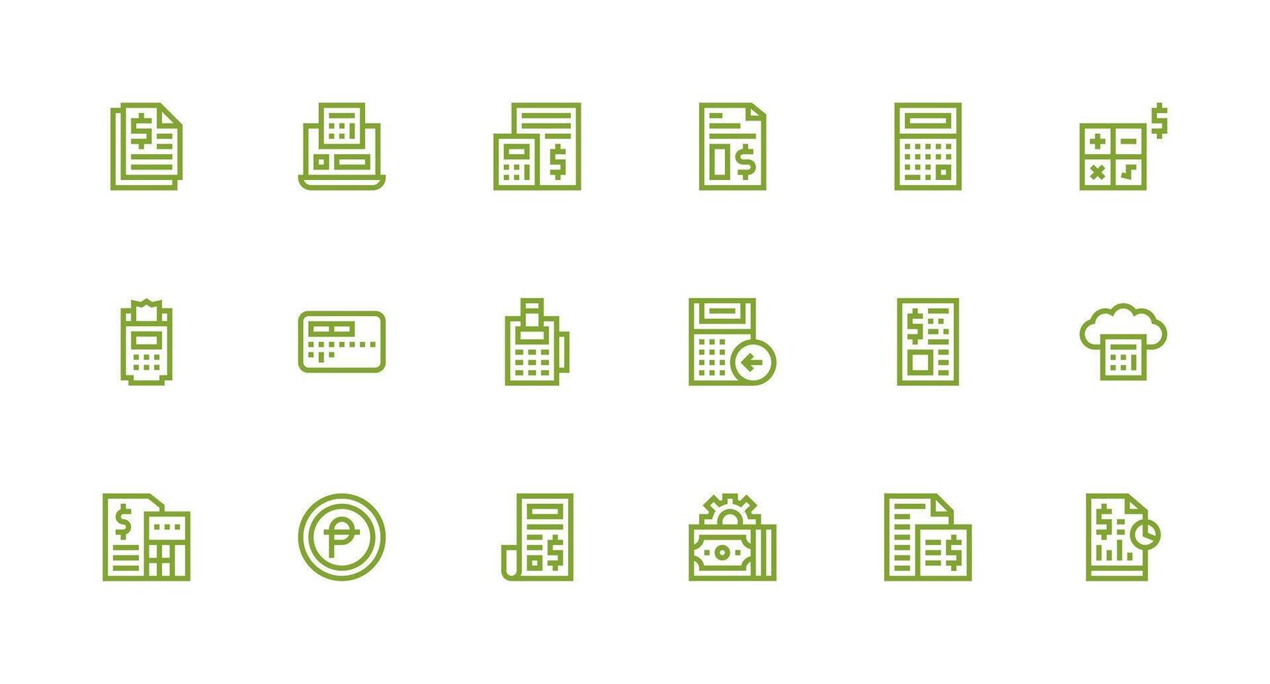 Accounting Software Set with 18 Strong Stroke Line Icons User Interface Icons for Digital Products vector
