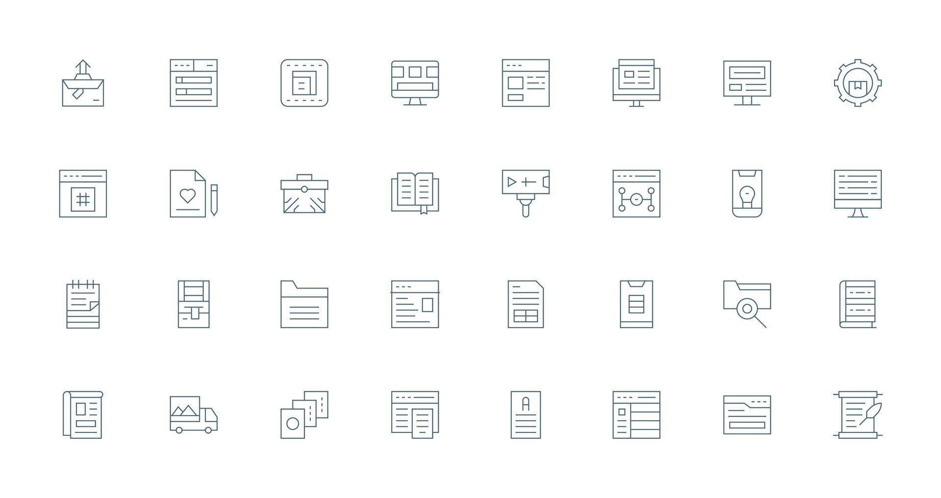 32 Thin Line Icons for Content Management Graphics Professional Icon Pack for Development Work vector