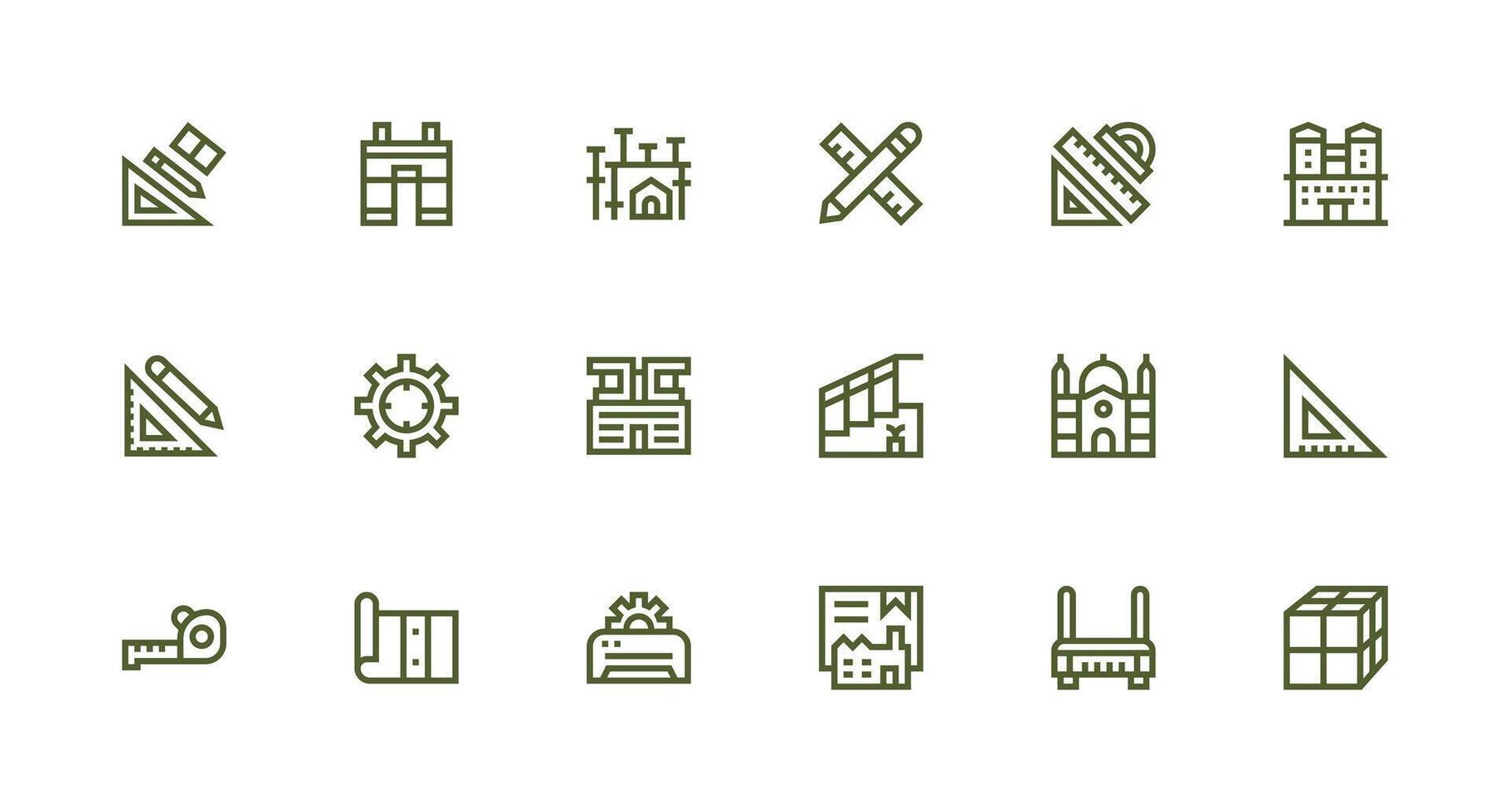 Blueprint Icon Set with 18 Strong Stroke Line Graphics Detailed Icon Collection for Design Systems vector
