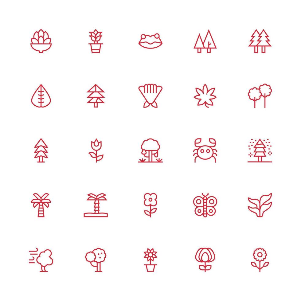25 Medium Stroke Outline Style Icons from Nature Icon Collection Scalable Icons for All Themes vector