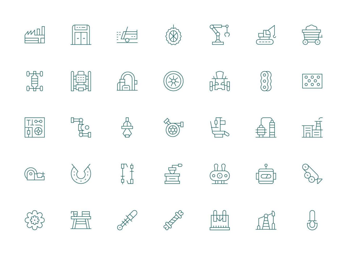 Machinery Visual Pack containing 35 Light Line Icons Simple Icons for Interface and Wireframes vector