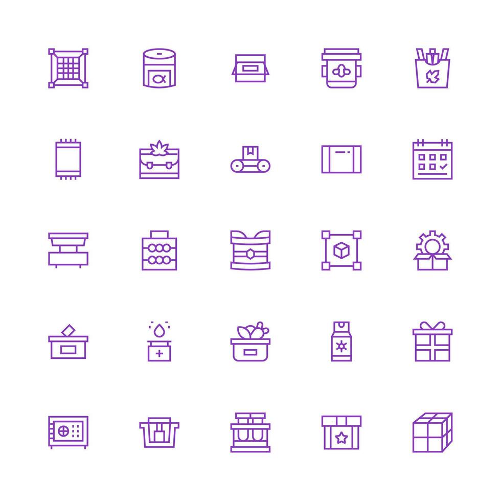 25 Medium Stroke Outline Style Icons from Box Collection Complete Icon Set for Mobile Apps vector