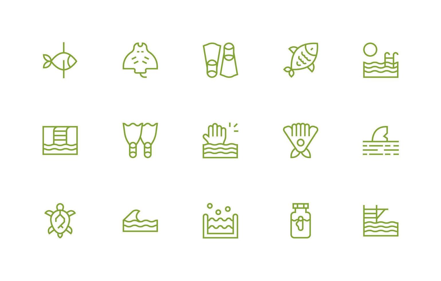 Regular Line Style Aquatic Icons with 15 Vectors Versatile Icon Collection for Designers