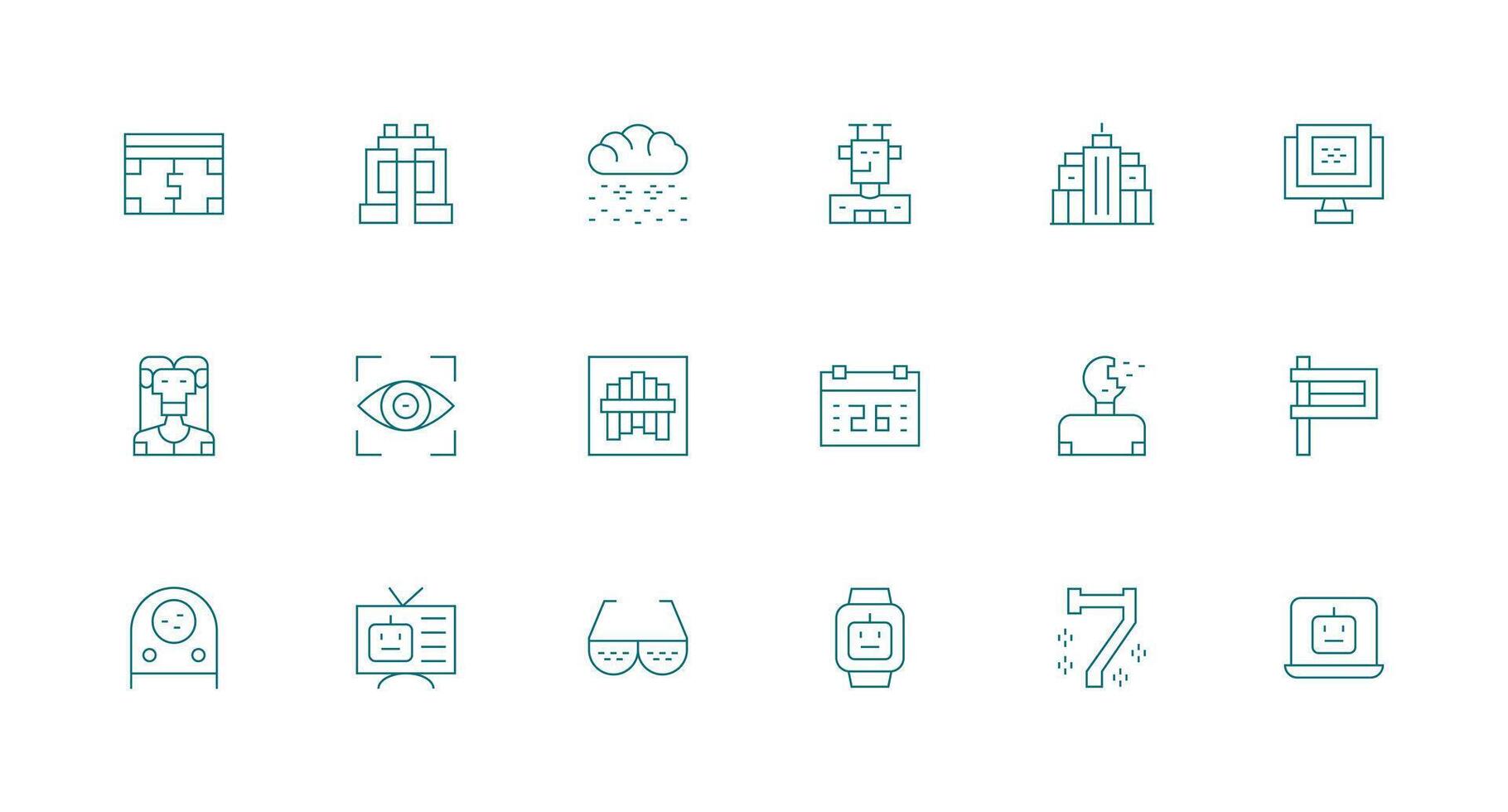 18 Minimal Line Style Icons from Pixelated Collection Simplified Icon Pack for Visual Tools vector