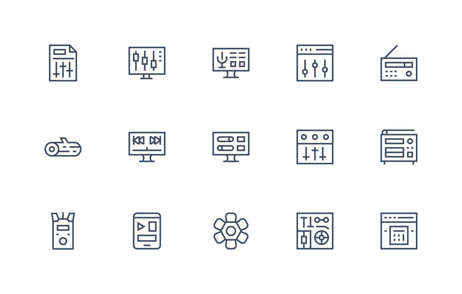 15 Icons for Controls in Regular Line Format Flexible Icon System for Web Interfaces vector