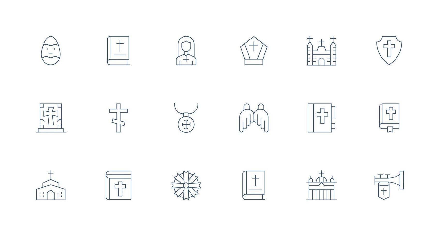 Christian Design Icons featuring 18 in Minimal Line Style Fully Editable Icon Set for Web vector