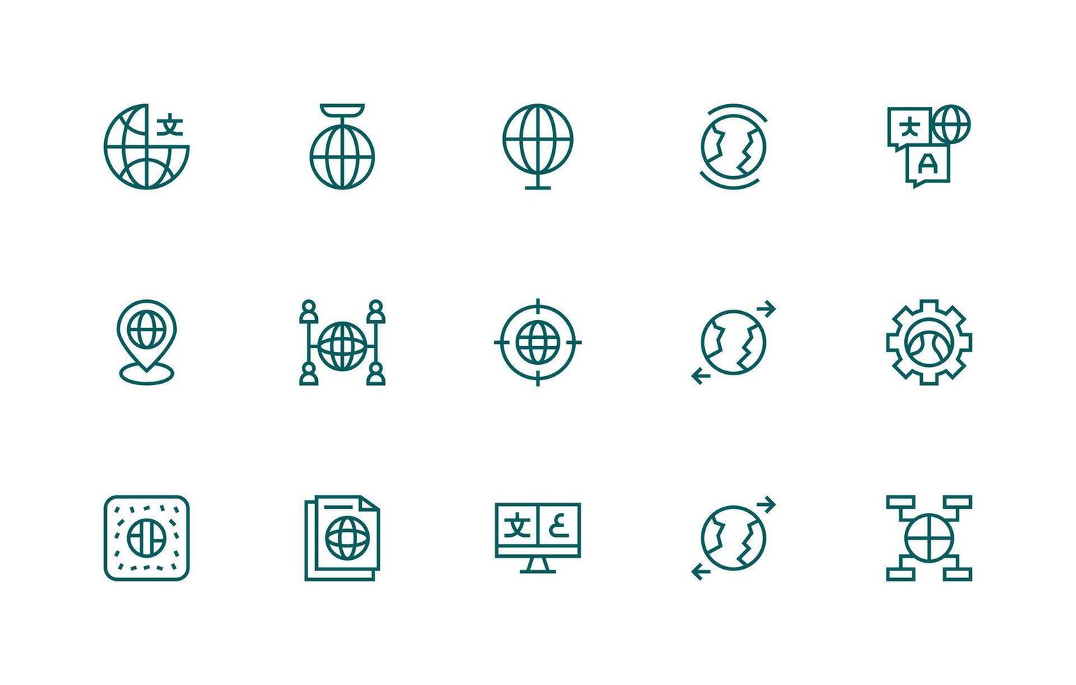 Internationalization Visual Pack containing 15 Regular Line Icons Reusable Icon Set vector