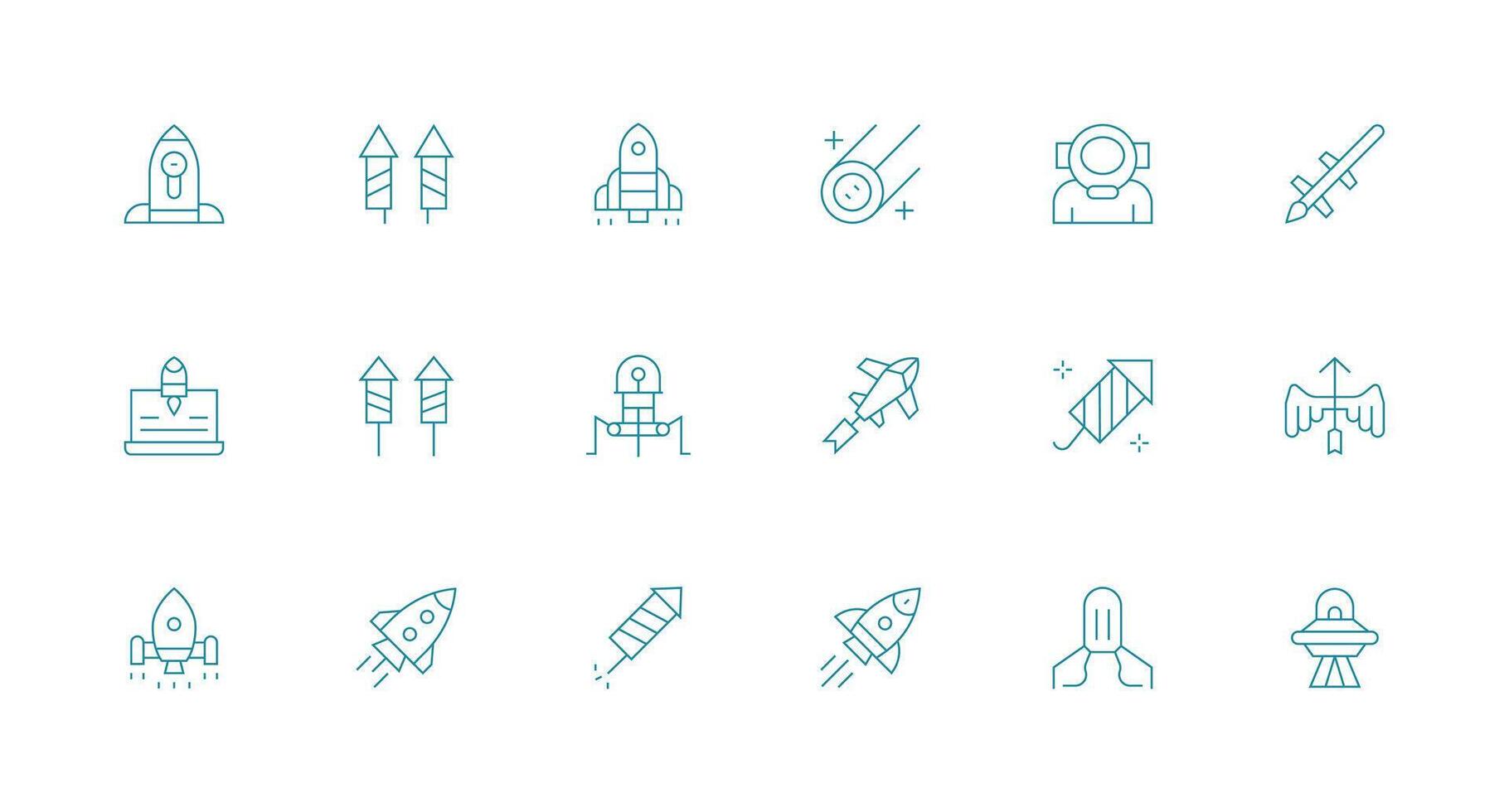Rocket Visual Pack containing 18 Minimal Line Icons Design Ready Icon Set for Teams vector