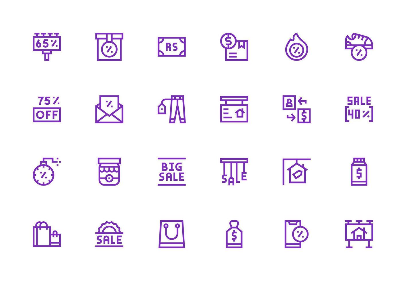 Sale Icon Set with 24 Thick Line Line Graphics Clean Icon Set Icon Pack for UI Projects vector