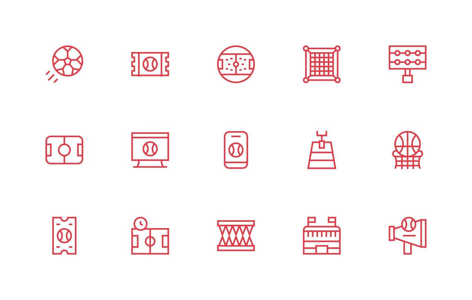 Regular Line Style Stadium Icons with 15 Vectors Lightweight Icon Series for Fast Prototypes