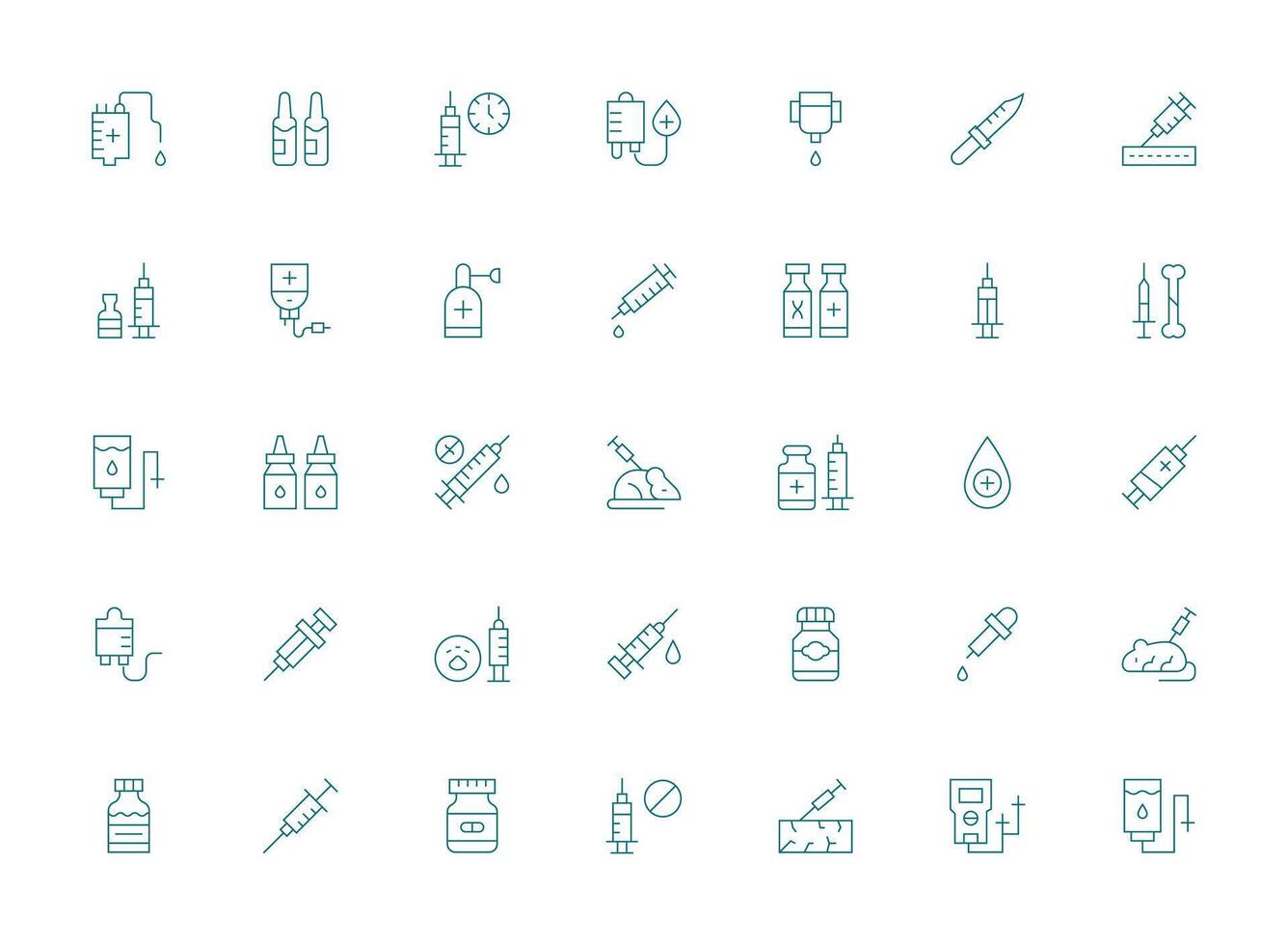 Injection Set with 35 Light Line Icons Clear and Concise Icon Set Collection vector