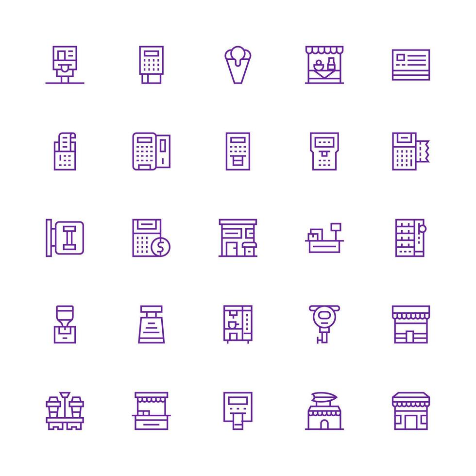 25 Medium Stroke Outline Style Icons from Kiosk Collection Quick Access Icons for UI Development vector