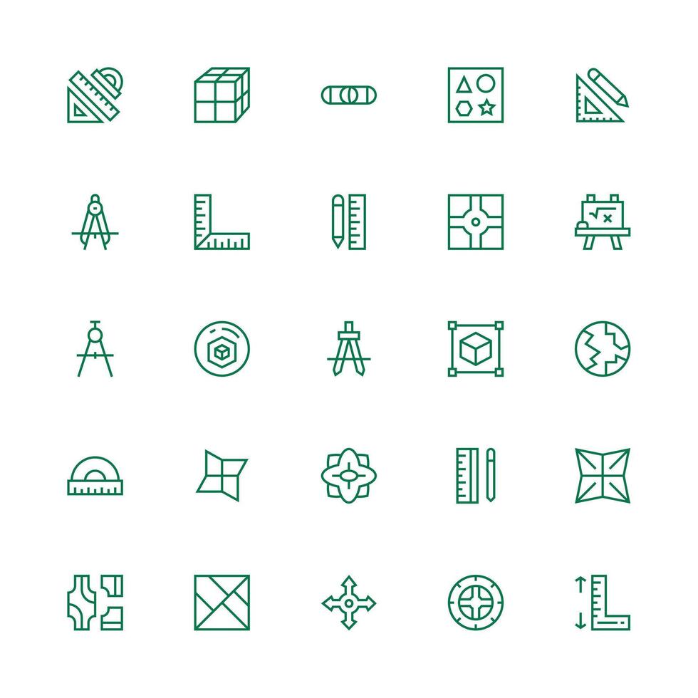Geometry including 25 Medium Stroke Outline Illustrations Balanced Icon Set for Functional Design vector