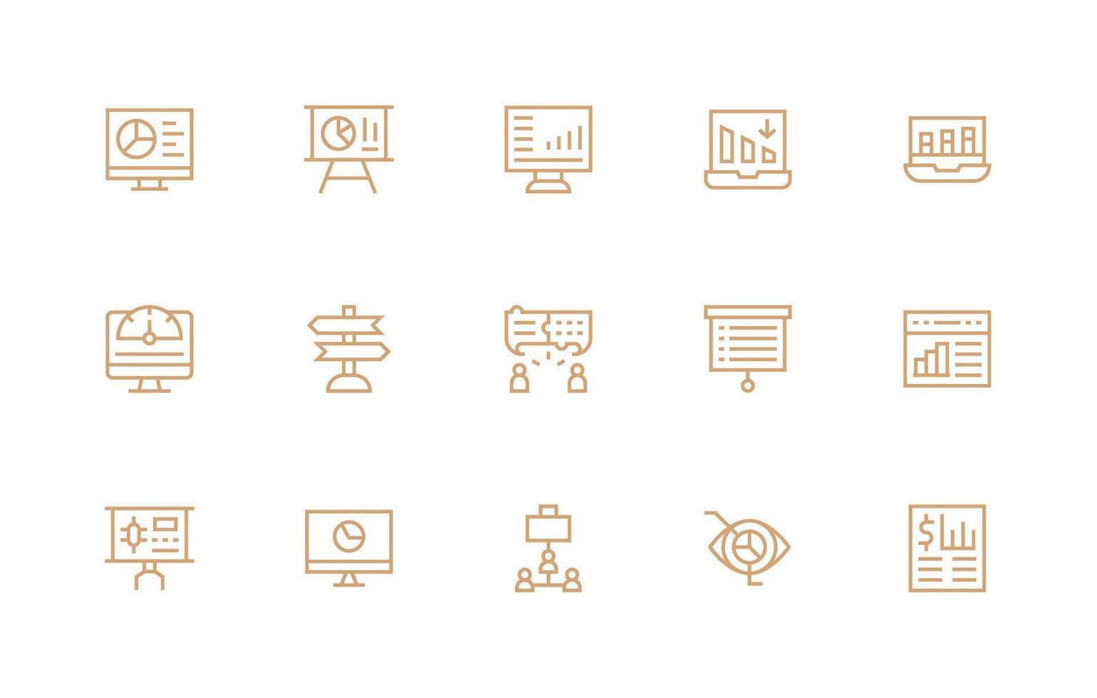 Charts featuring 15 Icons in Regular Line Design Responsive Icon Set for Flexible Layouts vector