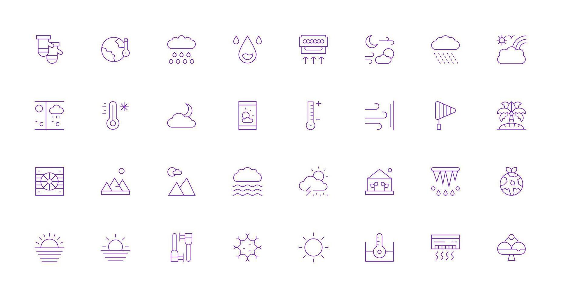Climate Visual Pack containing 32 Thin Line Icons UI and UX Focused Icon Collection vector