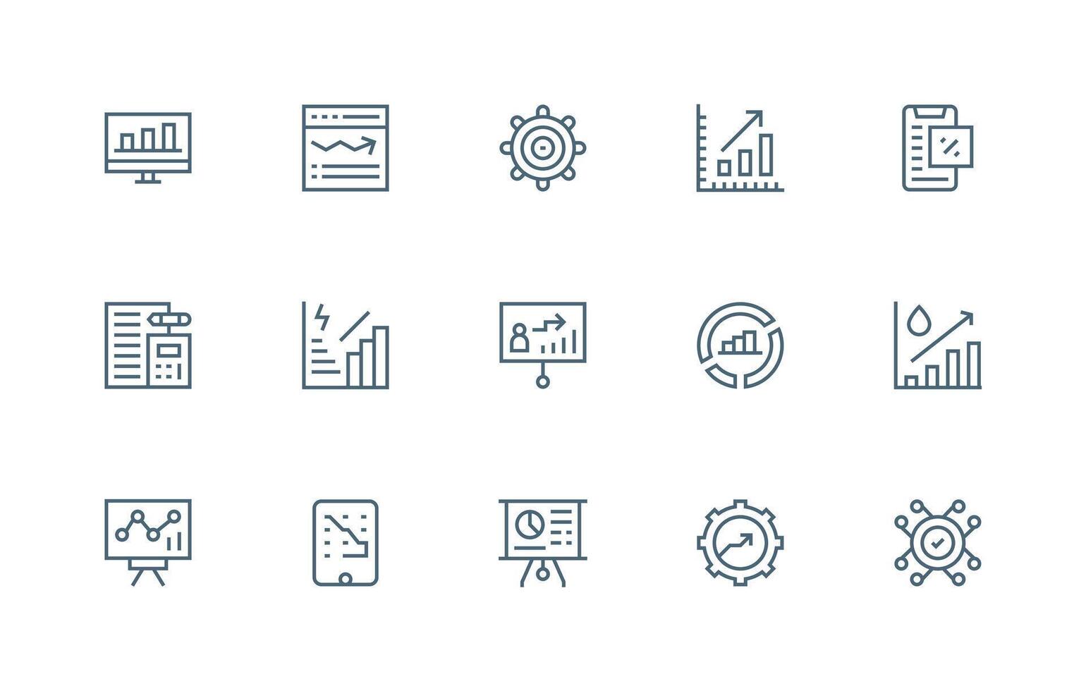 Metrics Set with 15 Regular Line Icons Neat Icon Set vector
