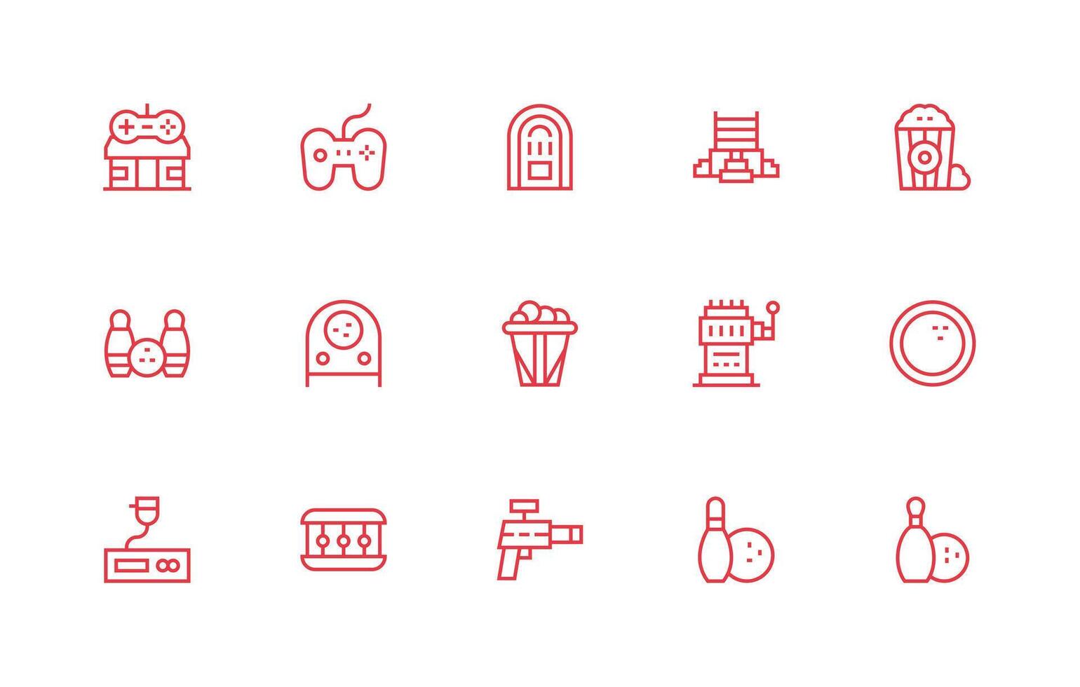 Arcade Design Icons featuring 15 in Regular Line Style Core Icon Collection for Daily Tasks vector