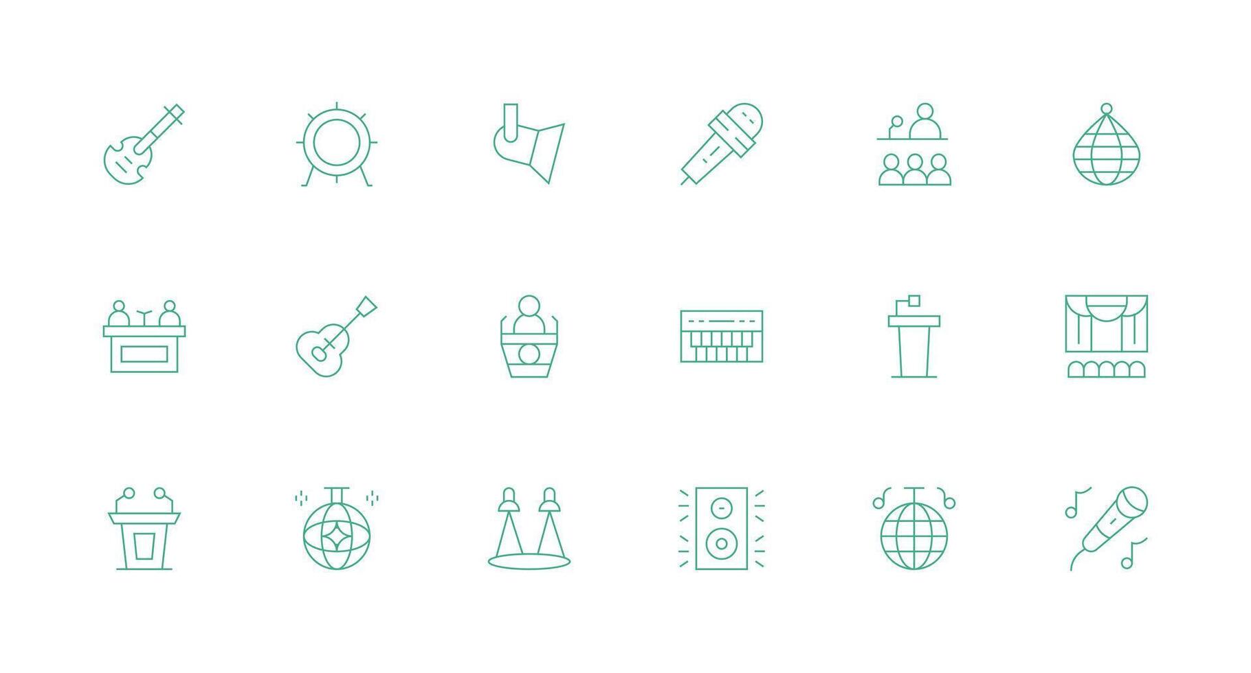 Stage Icon Set with 18 Minimal Line Graphics Detailed Icon Collection for Design Systems vector