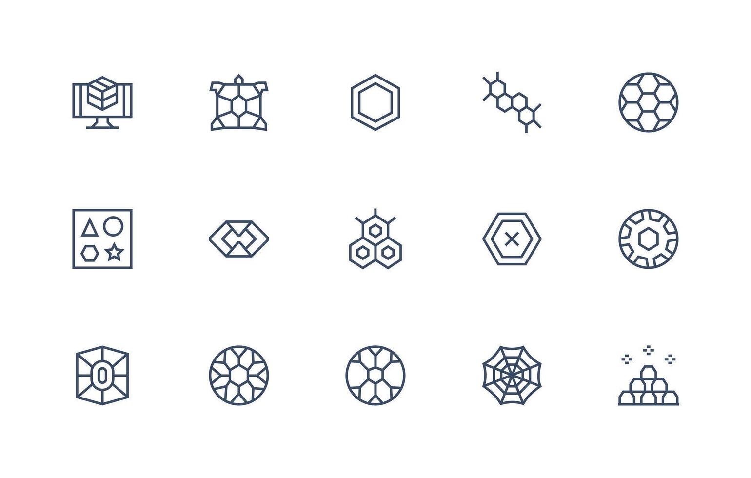 Hexagon Design Icons featuring 15 in Regular Line Style Versatile Icon Collection for Designers vector