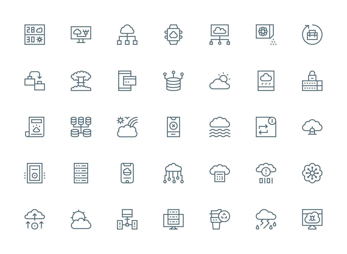 Cloud Design Icons featuring 35 in Regular Clean Line Style Reusable Icon Set vector