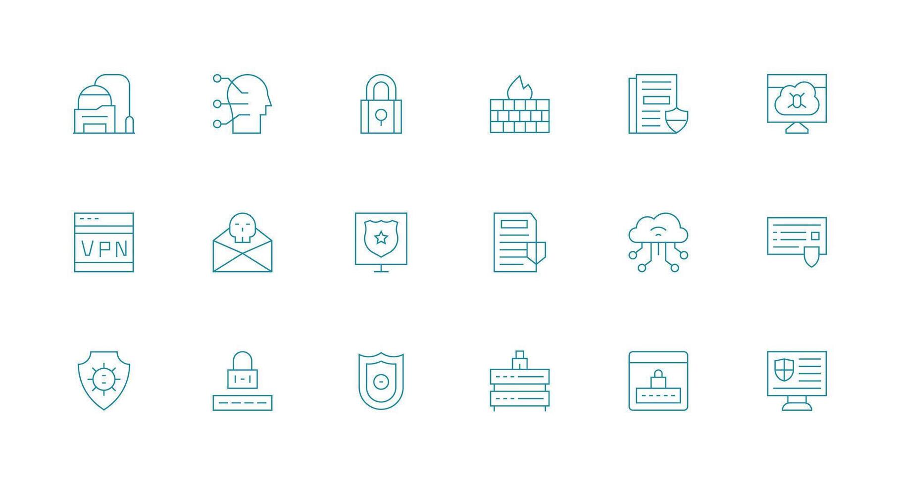 18 Minimal Line Vectors for Cybersecurity Theme Responsive Icon Set for Flexible Layouts