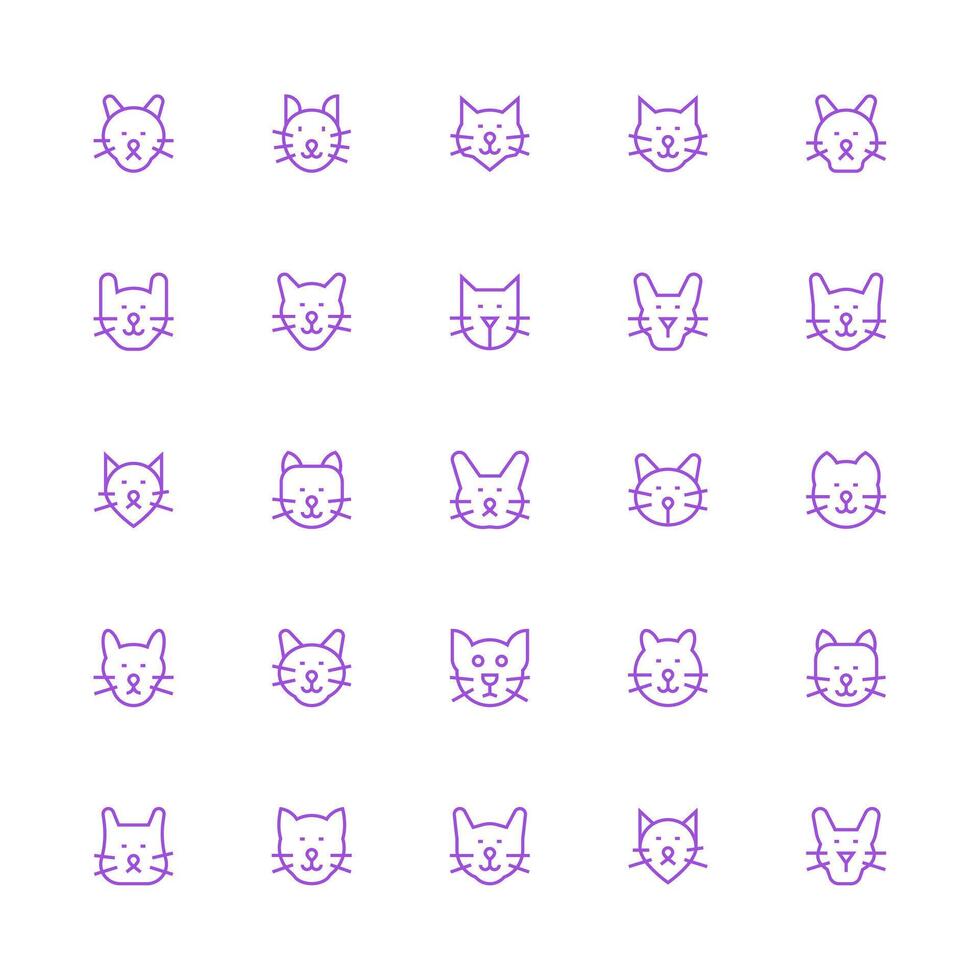 25 Medium Stroke Outline Style Icons from Cat Collection UI Icon Set vector