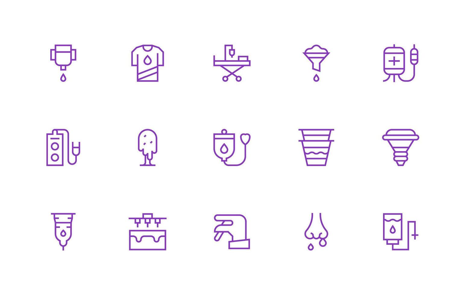 Drip Icon Set with 15 Regular Line Graphics Icon Pack for UI vector