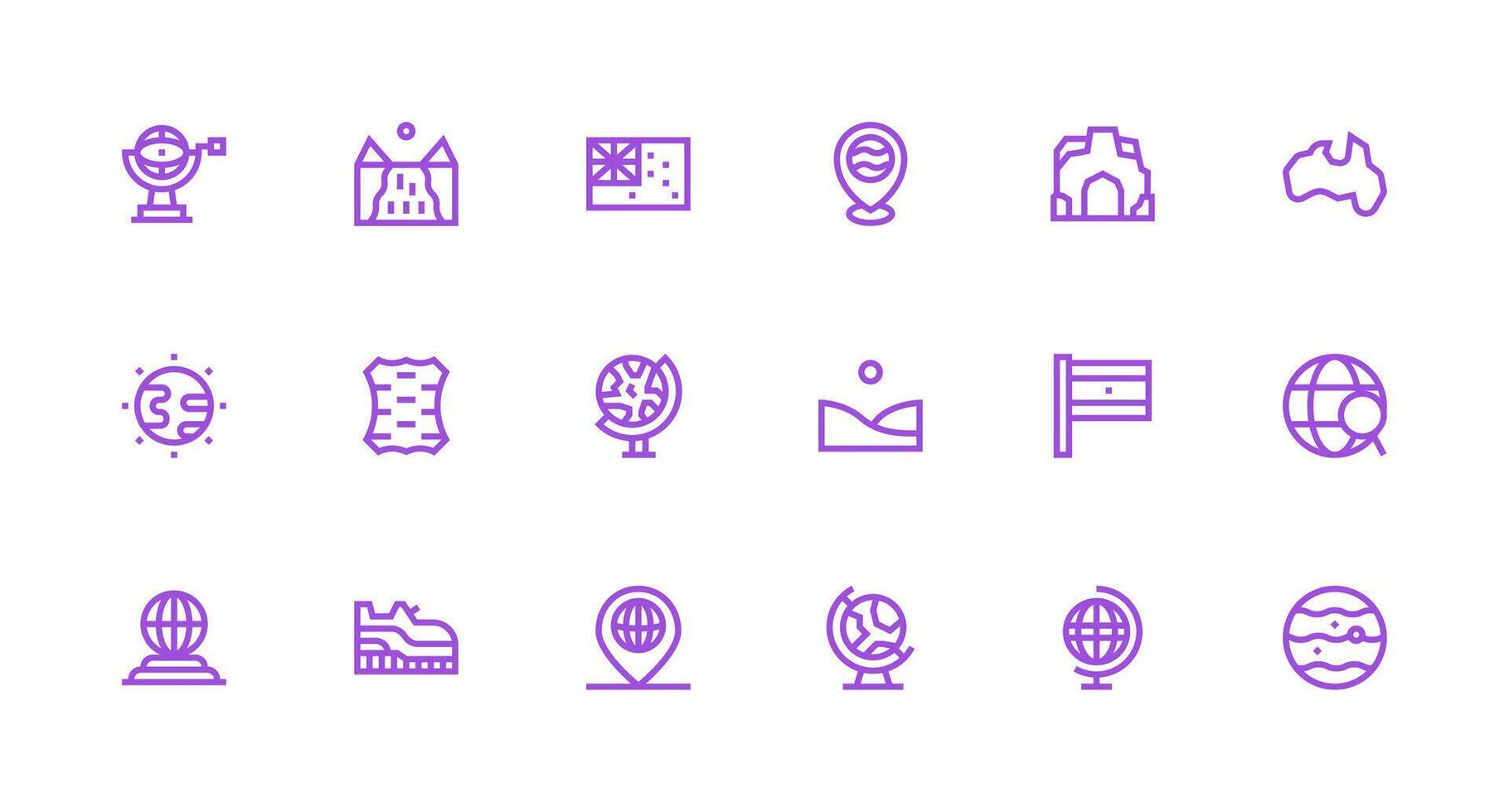 Geography Icon Set with 18 Strong Stroke Line Graphics Lightweight Icon Series vector