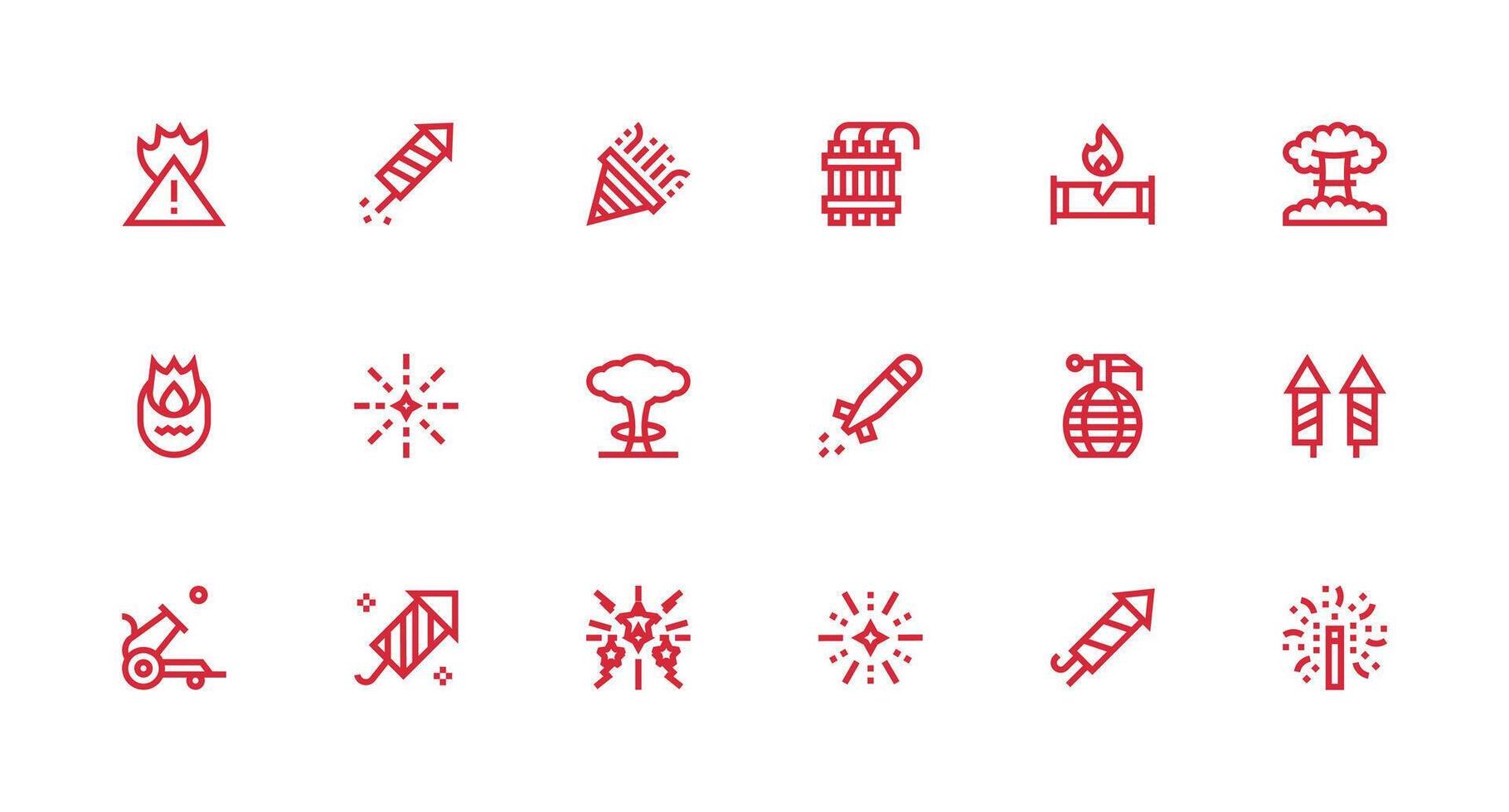 Explosion Set with 18 Strong Stroke Line Icons Balanced Icon Set for Functional Design vector