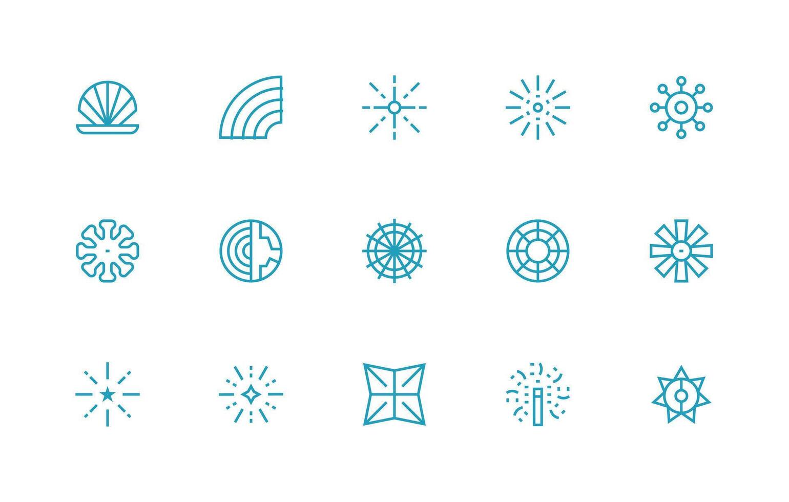 Radiating Icon Set with 15 Regular Line Graphics Flexible Icon System for Web Interfaces vector