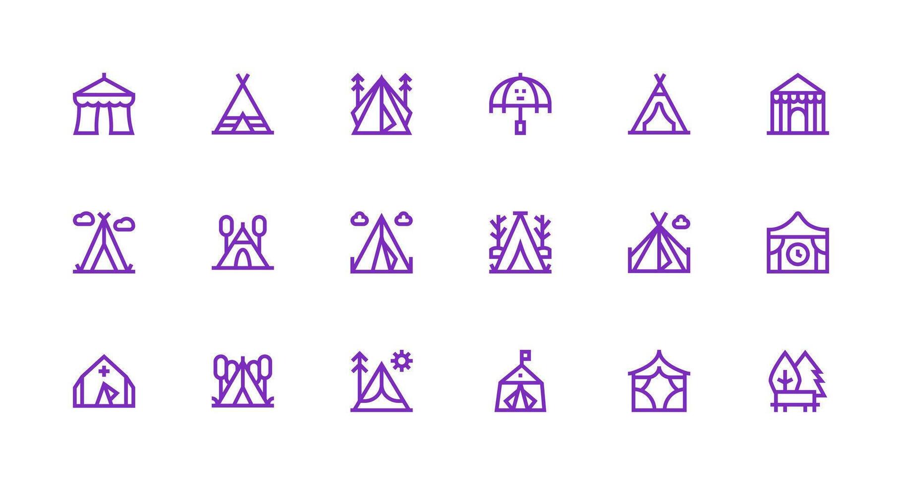 18 Strong Stroke Line Style Icons from Tent Collection Web and App Icon Pack Collection vector