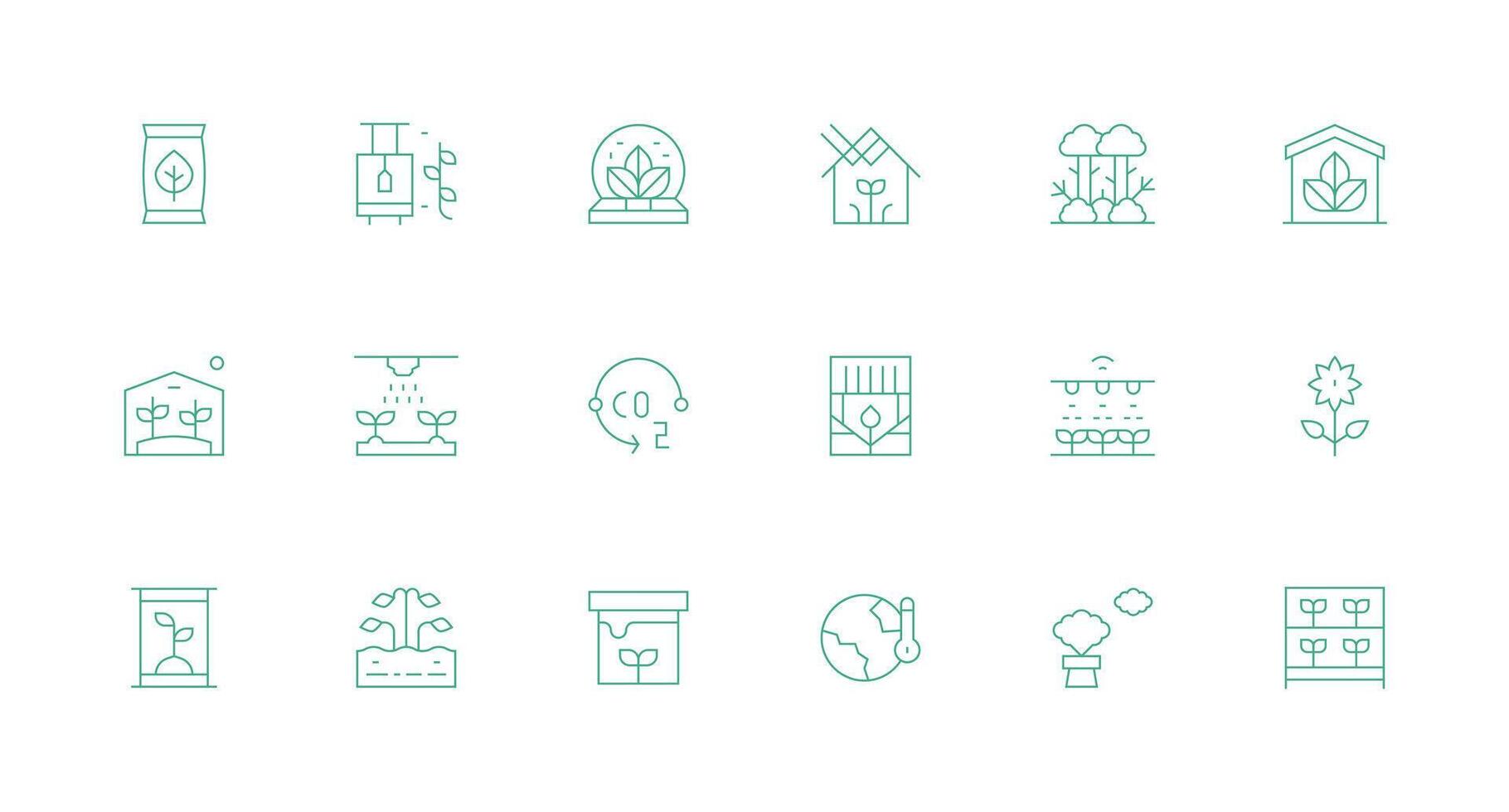 18 Icons for Greenhouse in Minimal Line Format Full Icon Library for UI Designers vector