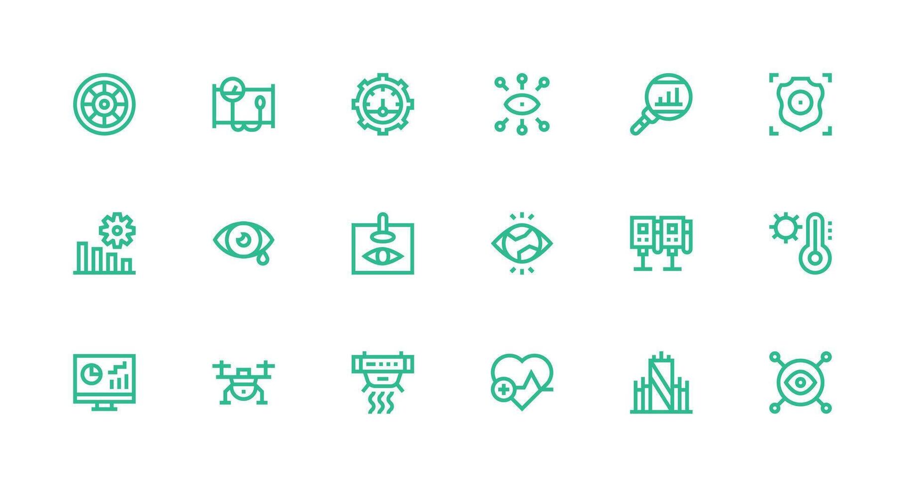 Monitoring Visual Pack containing 18 Strong Stroke Line Icons Responsive Icon Set for Flexible Layouts vector