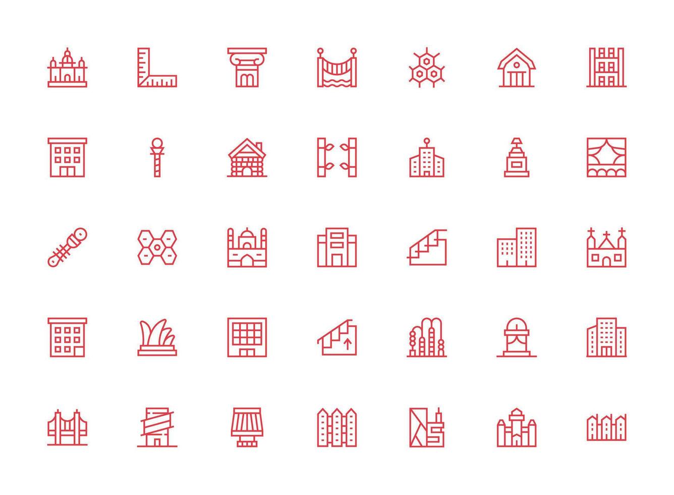 Architecture Design Icons featuring 35 in Regular Clean Line Style Quick Access Icons for UI Development vector