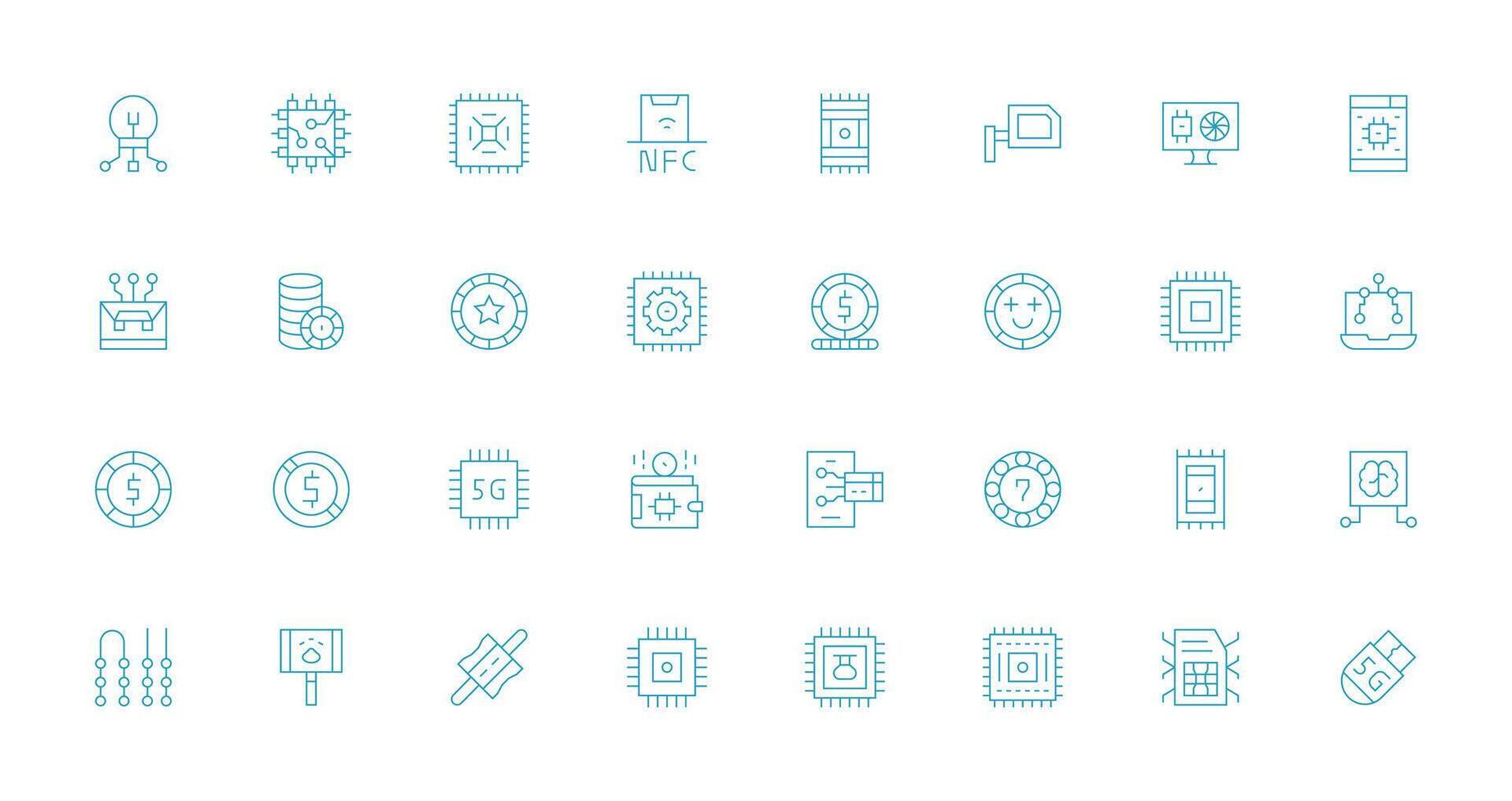 32 Icons for Chip in Thin Line Format Interface Icons for Daily Use vector