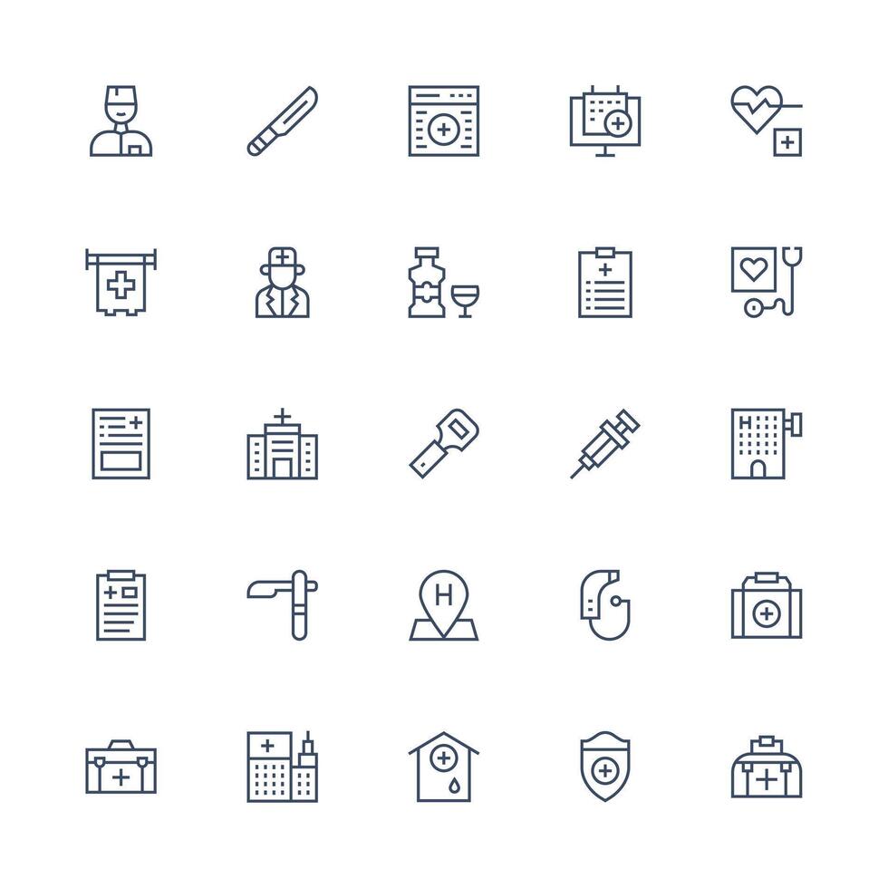Medium Stroke Outline Style Clinic Icons with 25 Vectors Core Icon Collection for Daily Tasks