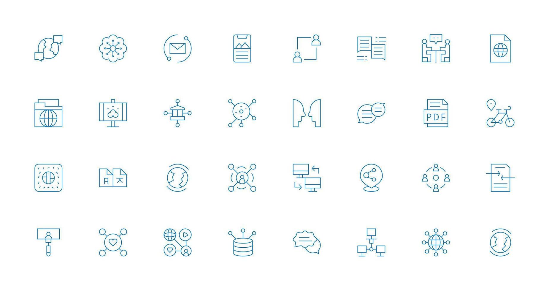 Sharing Visual Pack containing 32 Thin Line Icons Multi-Style Icon Collection vector
