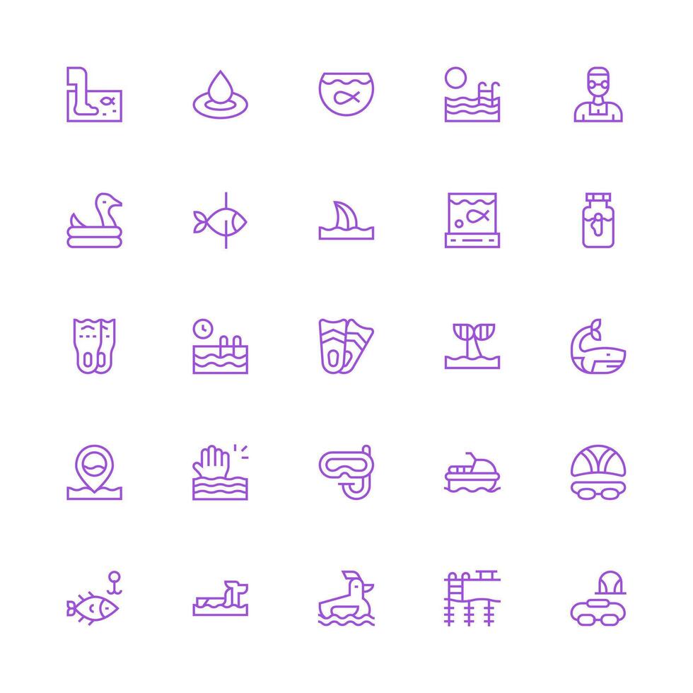 Aquatic Set with 25 Medium Stroke Outline Icons Clear and Concise Icon Set Collection vector