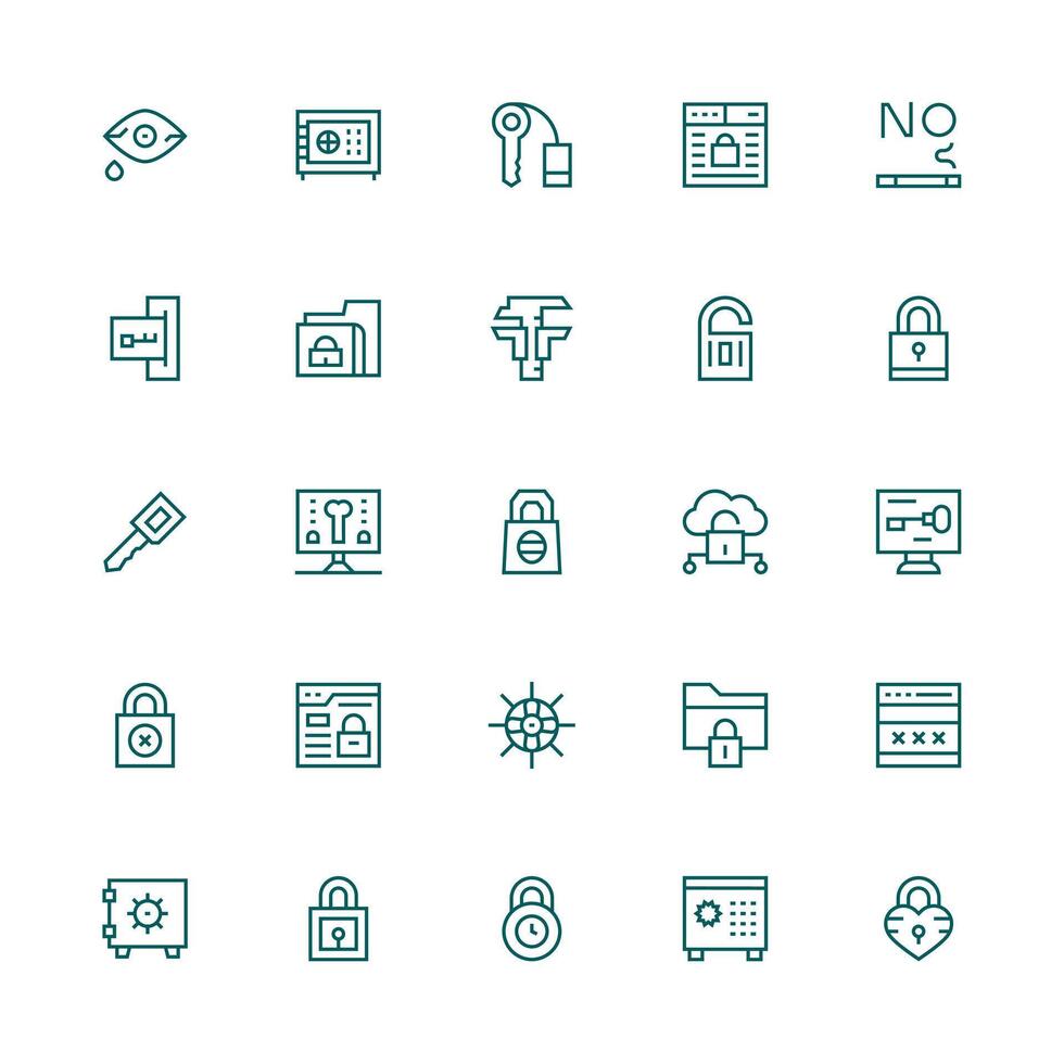 25 Medium Stroke Outline Style Icons from Password Collection Multi-Style Icons for Creative Projects vector